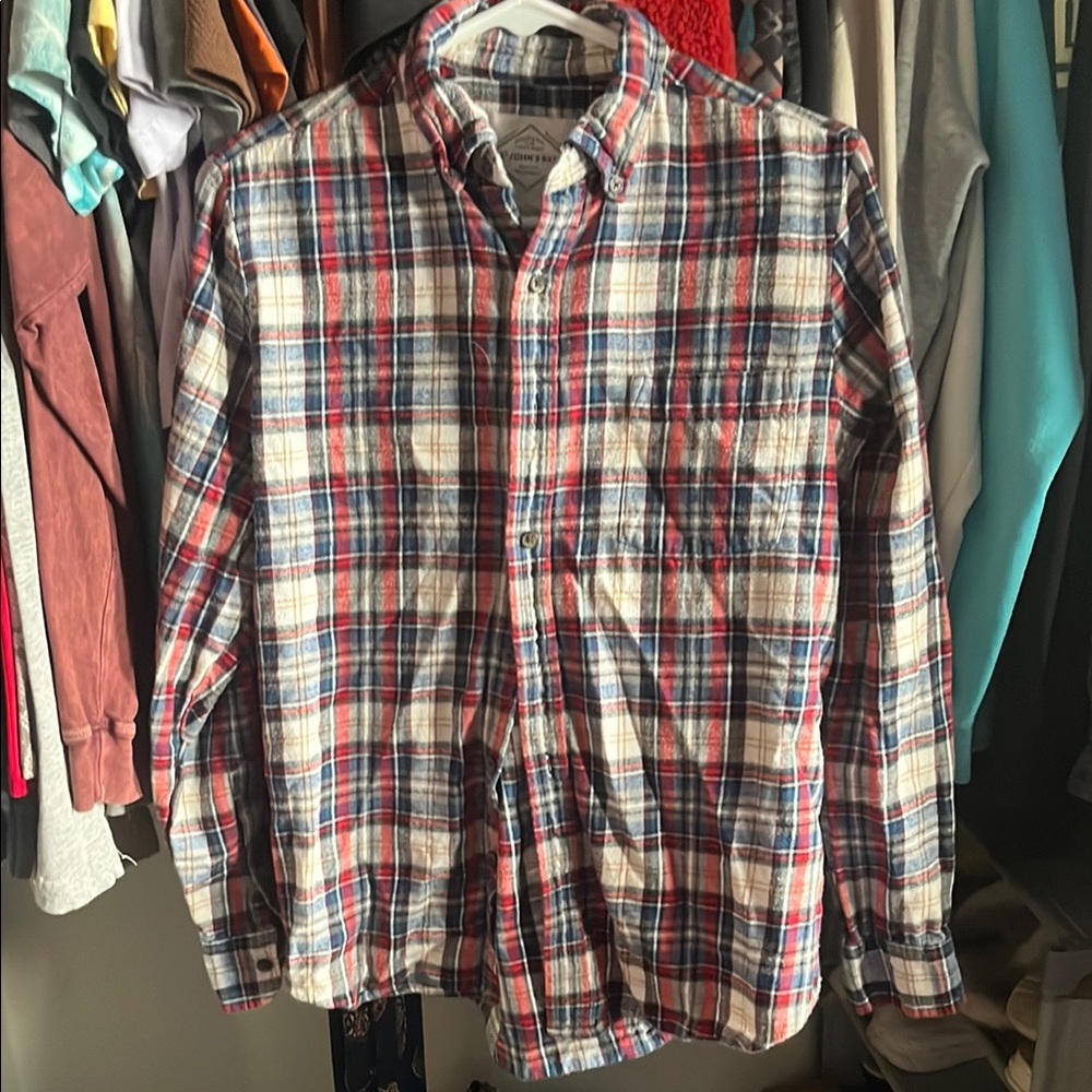 St. John's Bay Red and Blue Casual Button Down Shirt